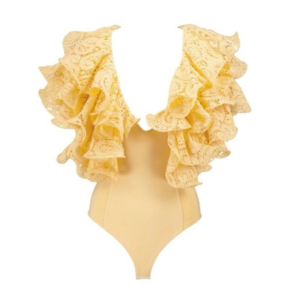 Rotate Birger Christensen  crochet Lace-Trimmed Bodysuit, US8